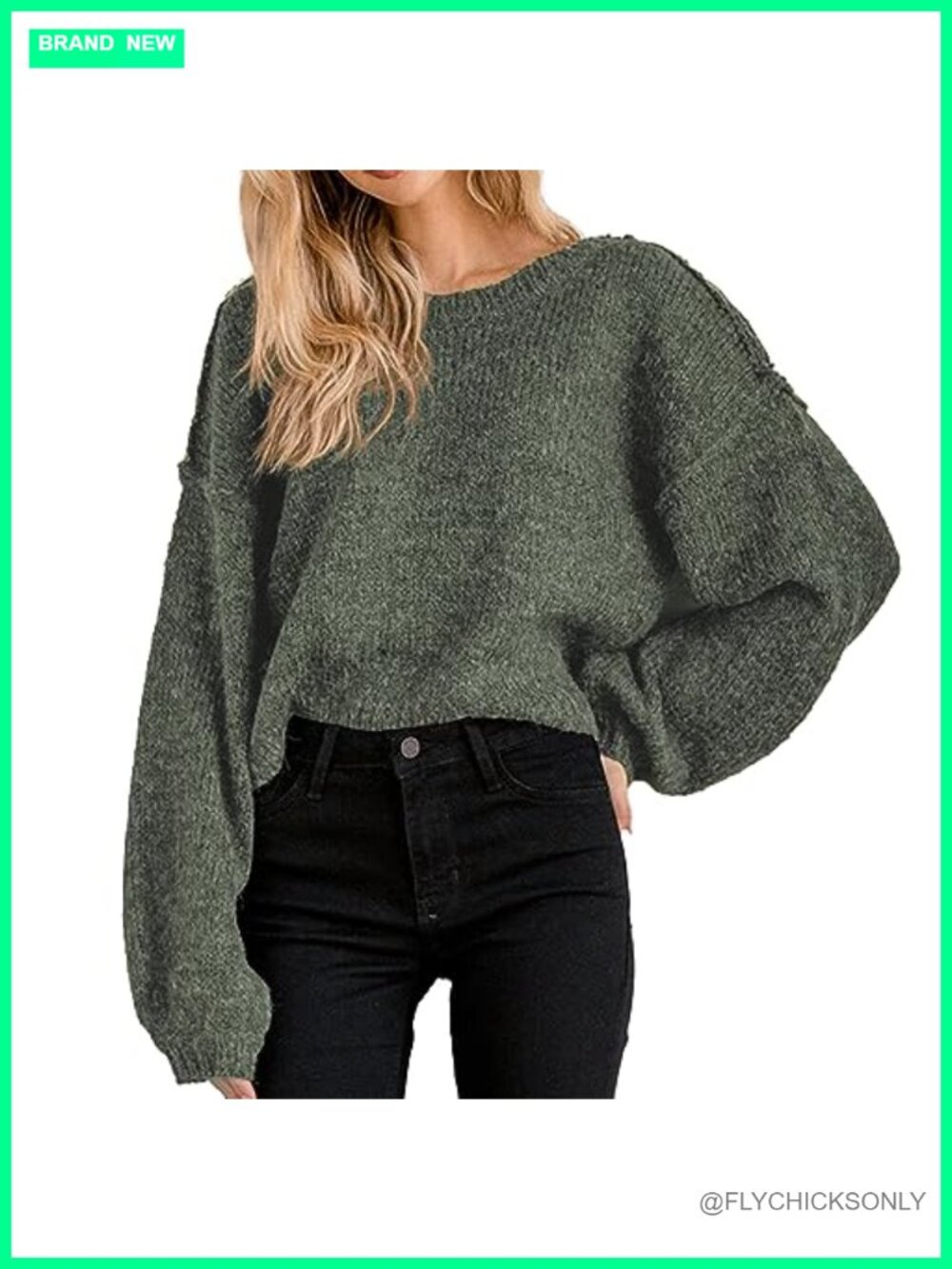 Womens Oversized Cropped Sweater Batwing Long Sleeve Crewneck Pullover